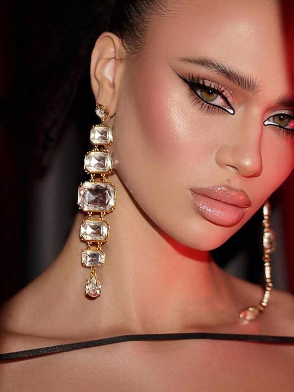 1 Pair Teardrop Earrings, Elegant Rhinestone Decorated Fashion Earrings